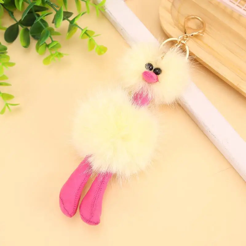 Cute Doll Ostrich Plush Pendant Keychain – Colorful Fur Ball Backpack Key Ring, Creative Gift for Women 2025 Xmas & New Year