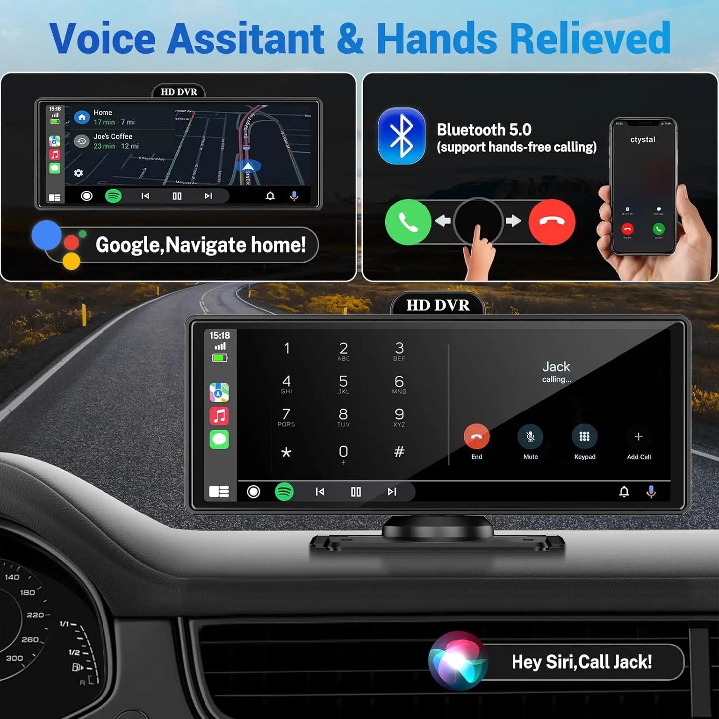 11.26-Inch 4K Dash Cam – Wireless CarPlay & Android Auto, Dual Lens DVR, Bluetooth Audio, GPS Navigation Video Recorder