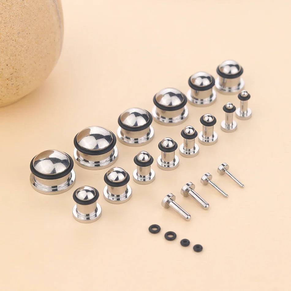 2PCS Stainless Steel Ear Plugs & Tunnels — 1.6-16mm Silver Ear Gauge Stretching Kit for Men & Women