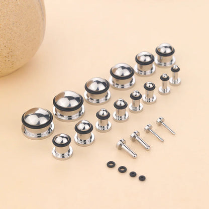 2PCS Stainless Steel Ear Plugs & Tunnels — 1.6-16mm Silver Ear Gauge Stretching Kit for Men & Women