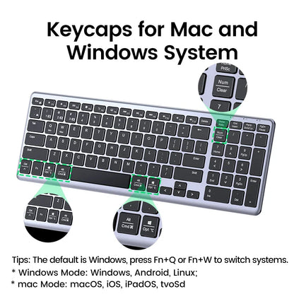 UGREEN Wireless Bluetooth 5.0 & 2.4G Keyboard – 99 Keycaps Russian/Korean/English, USB-C Rechargeable for MacBook, iPad, PC & Tablet