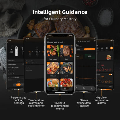 INKBIRD INT-11I-B Mini Wireless Meat Thermometer — Bluetooth 5.4, 1000ft Range, 1s Response, IP67, 26 Presets with LED Display for BBQ & Grill