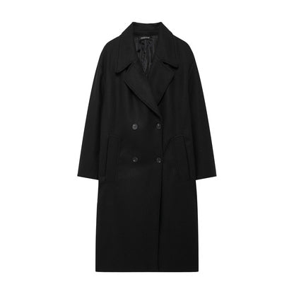 TRAFZA 2024 Women’s Autumn Loose Coat – Lapel Double-Breasted Long Sleeve Trench Jacket, Winter Warm Vintage Outerwear