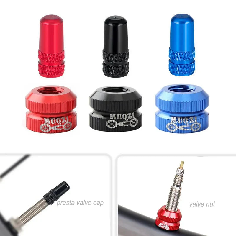 Bicycle Presta Valve Nut & Cap Set – Inner Tube Tire Nozzle Locking Screw with Sealing Ring Dust Protector