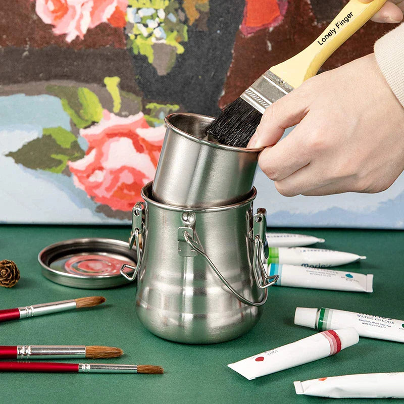 Stainless Steel Paint Brush Cleaner & Holder – Airtight Medium Brush Washer with Removable Filter for Artists
