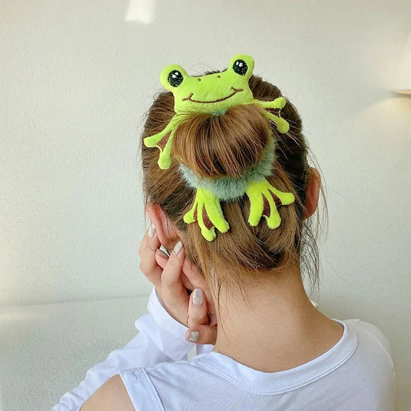 Cute Plush Animal Hair Bands | Frog, Panda & Cat Elastic Hair Ties for Women & Girls