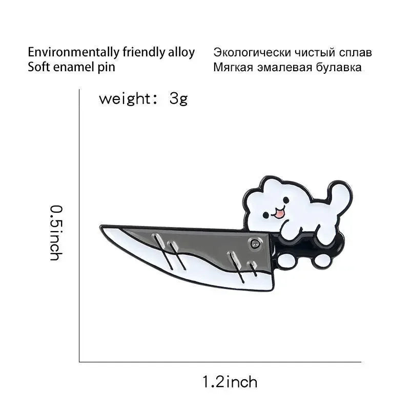 Cartoon Cat with Knife Enamel Pin – Funny Black Kitty Brooch Lapel Badge for Jacket Bag Jewelry Gift