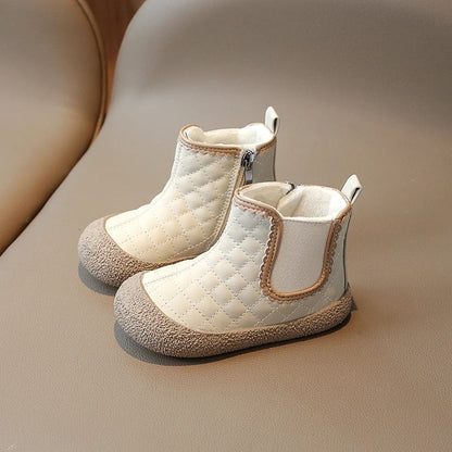 Autumn Winter Baby Girls Boots — Waterproof, Windproof, Non-Slip Plush Ankle Shoes for Kids