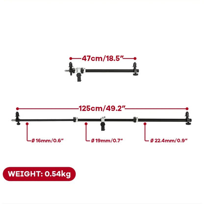 125cm Telescopic Reflector Holder Pole – Crossbar Boom Arm for Light Stand, Flash, Speedlite & Diffuser Background Support