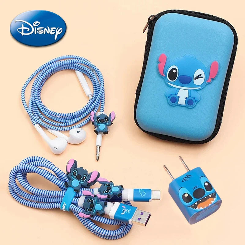 Disney Stitch iPhone Charger Cable Protector Case – Cute Storage Bags and Winder Sticker for Data Line and Earphones