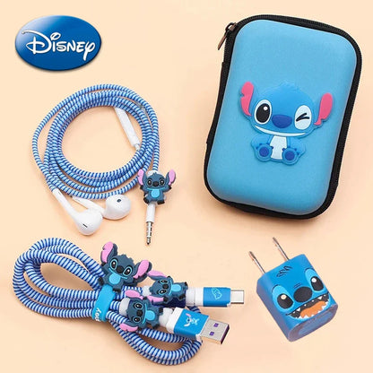 Disney Stitch iPhone Charger Cable Protector Case – Cute Storage Bags and Winder Sticker for Data Line and Earphones