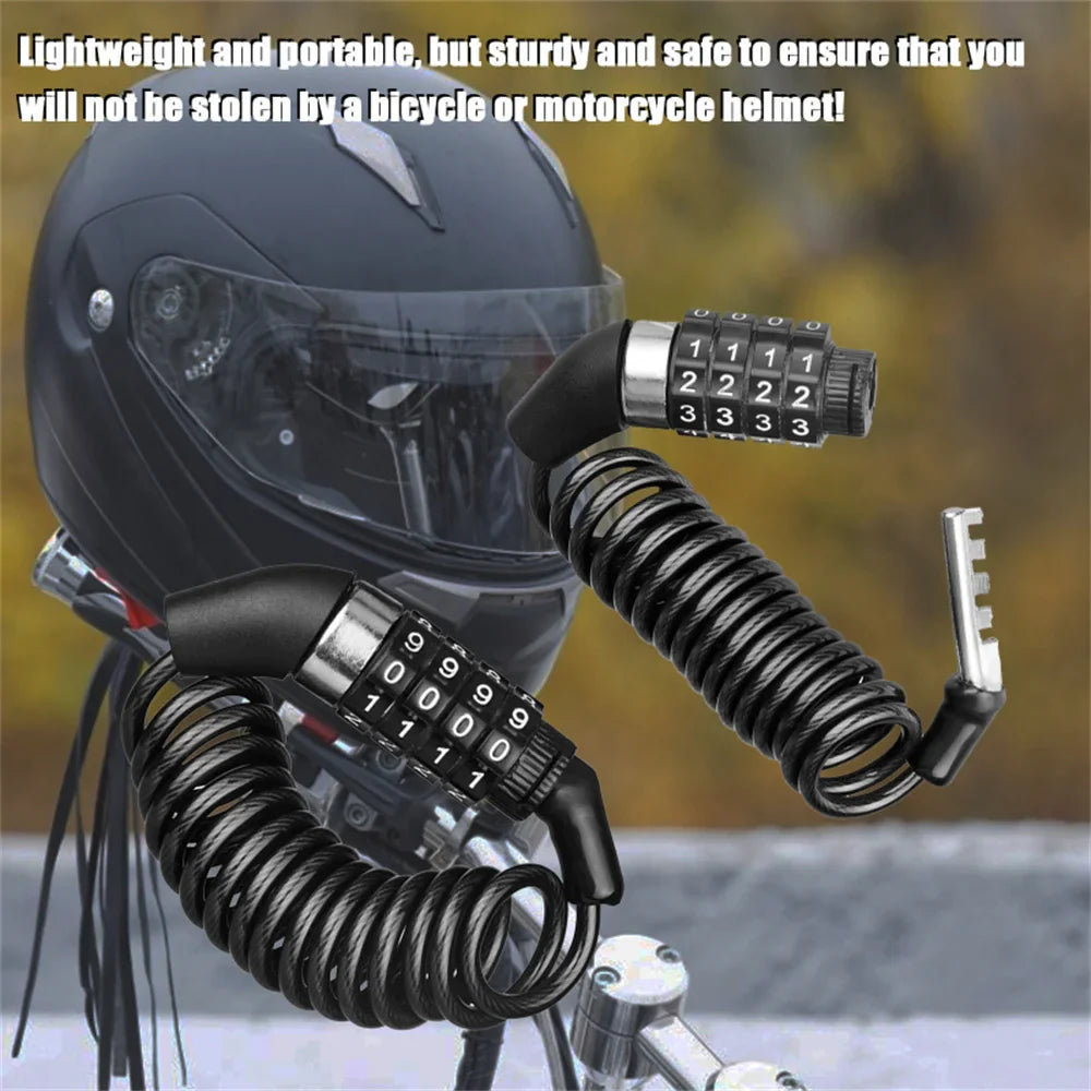 Durable 4-Digit Combination Helmet Lock Chain - Anti-Theft Bike & Motorcycle Cable Lock, Portable Stitch Motor Part