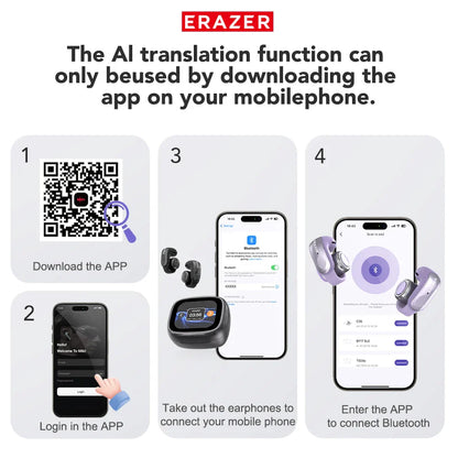 ERAZER XF28 Bluetooth V6.0 Translator Earbuds — True Wireless Open-Ear Earphones for Travel, Office & ASMR with Translation App