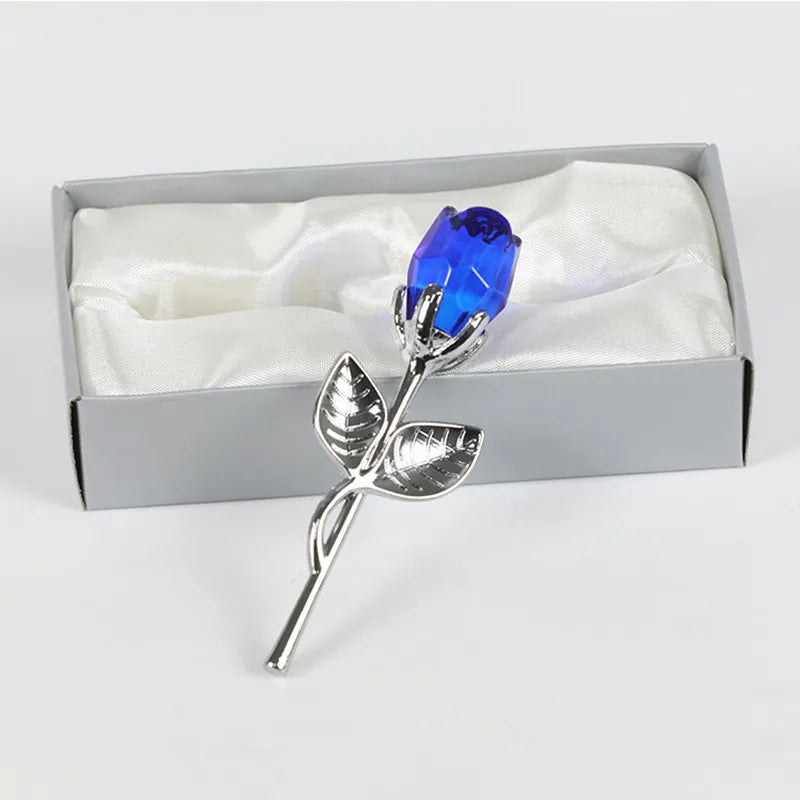 Valentine's Day Crystal Glass Rose with Silver or Gold Rod - Elegant Artificial Flower Gift for Girlfriend or Wedding Guests