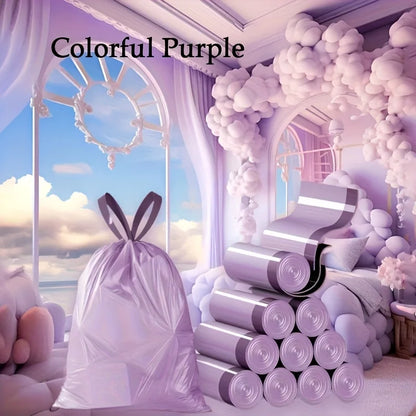 Purple Drawstring Trash Bags 100-Pack – Thick Leak-Proof Disposable Garbage Bags for Kitchen Bathroom Home Use Bin Liners