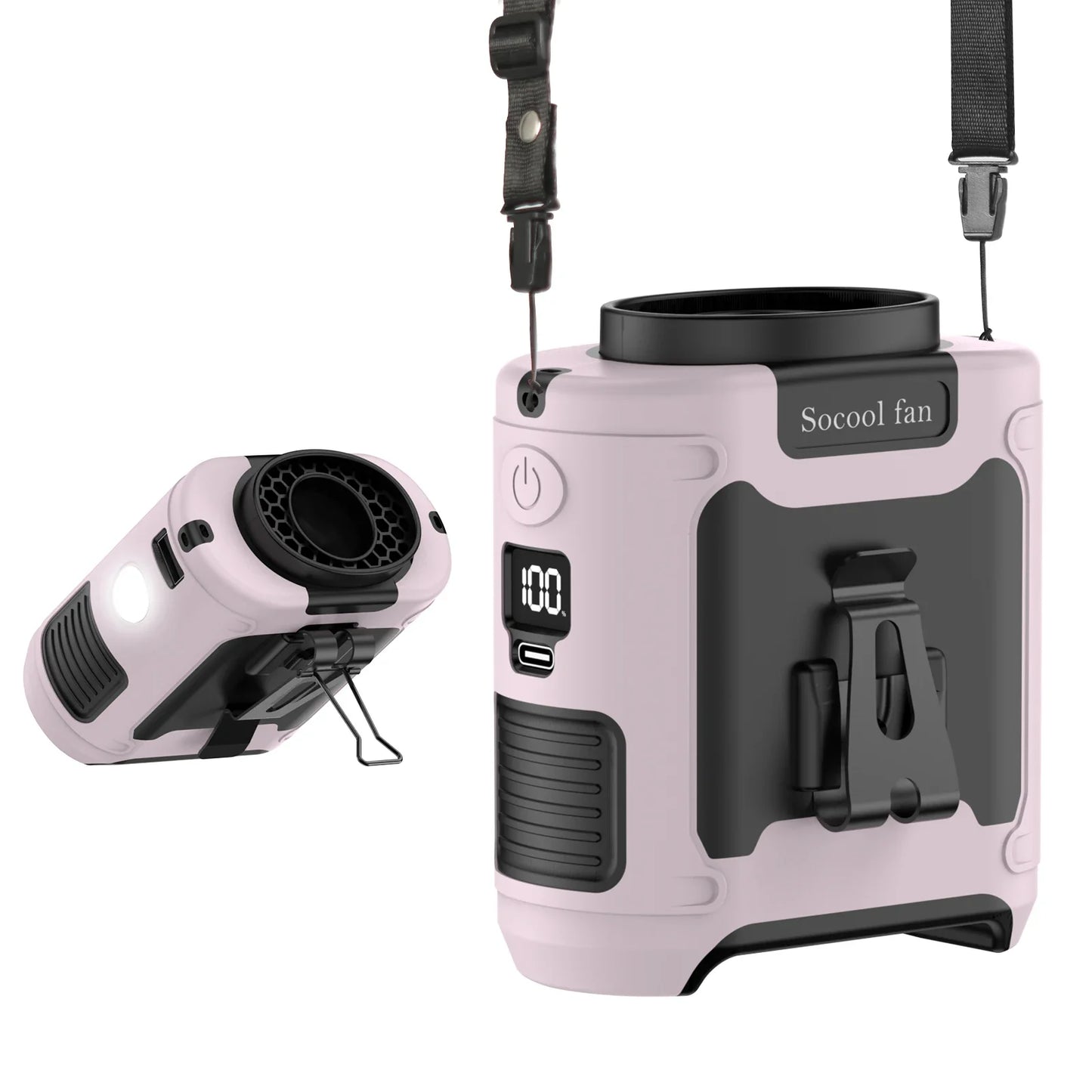 Socool 10000mAh Portable Waist & Neck Fan — Handheld Ultra-Strong Wind with Phone Charging & LED Light for Outdoor Work