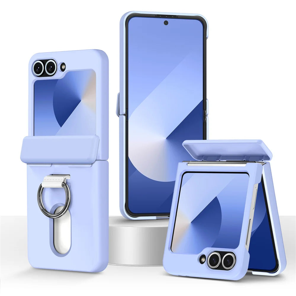 Luxury Wallet Clip Phone Case for Samsung Z Flip — Shockproof Card Slot Cover with Finger Ring for Z Flip 5/6/7/5G