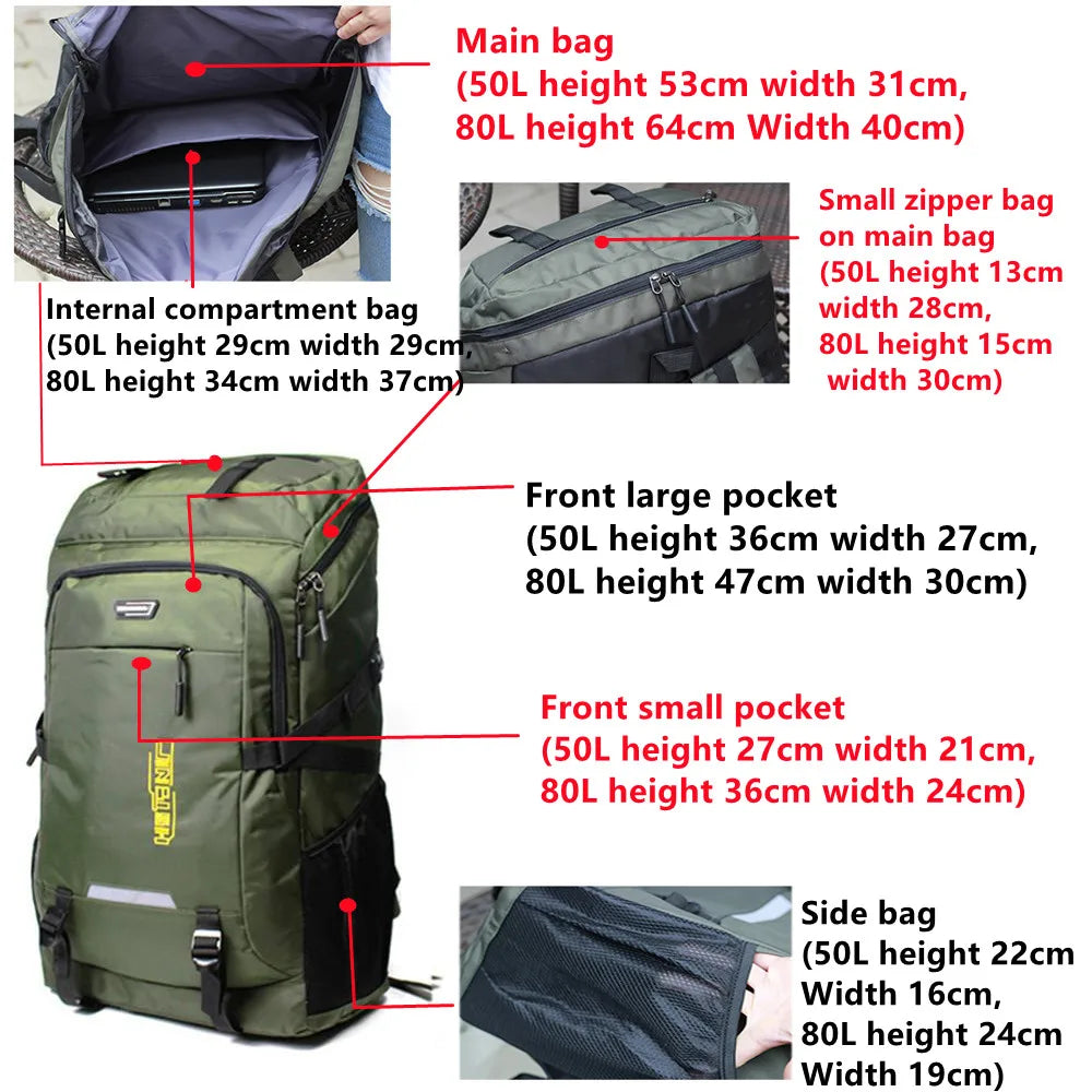 80L/50L Outdoor Hiking Backpack for Men & Women – Travel, Camping, Climbing, School Rucksack Bag