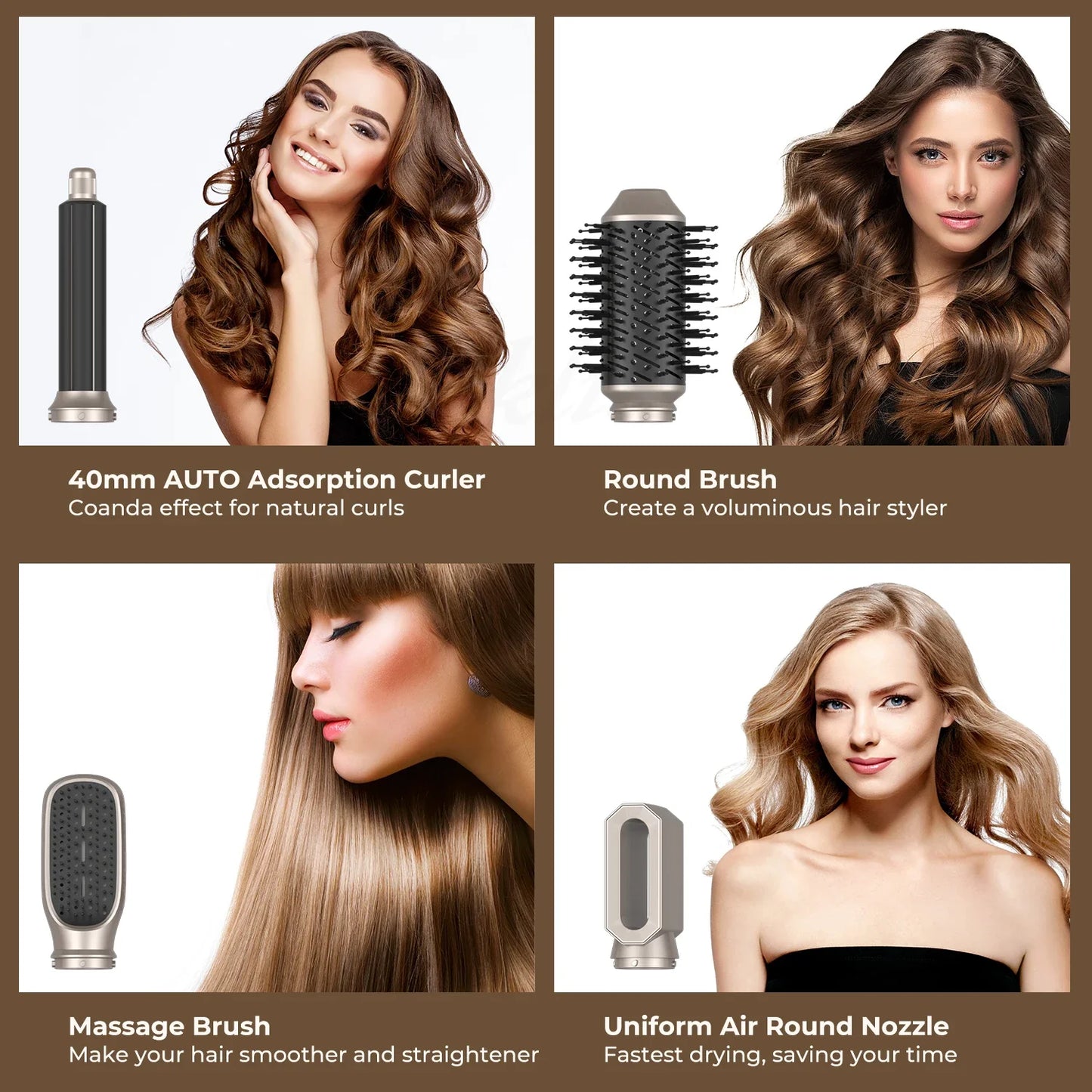 5 in 1 Hair Dryer Brush Set – Electric Hot Air Straightener & Rotating Curling Iron for Professional Multi-Styling