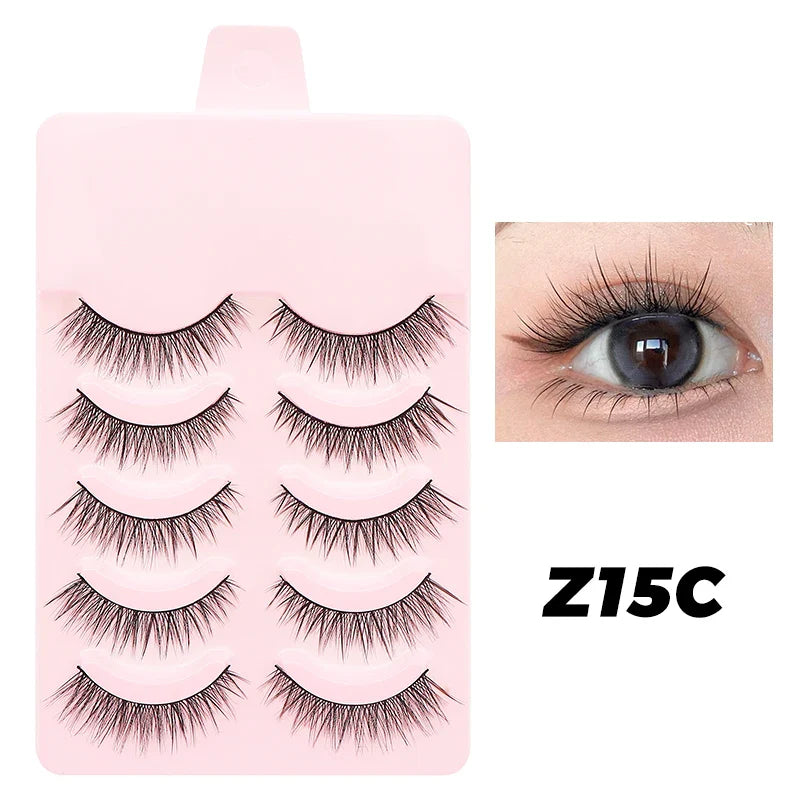 DINGSEN 5 Pairs Manga Style False Eyelashes — Soft, Natural, Long Anime Wispy Strip Lashes for Makeup