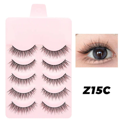 DINGSEN 5 Pairs Manga Style False Eyelashes — Soft, Natural, Long Anime Wispy Strip Lashes for Makeup