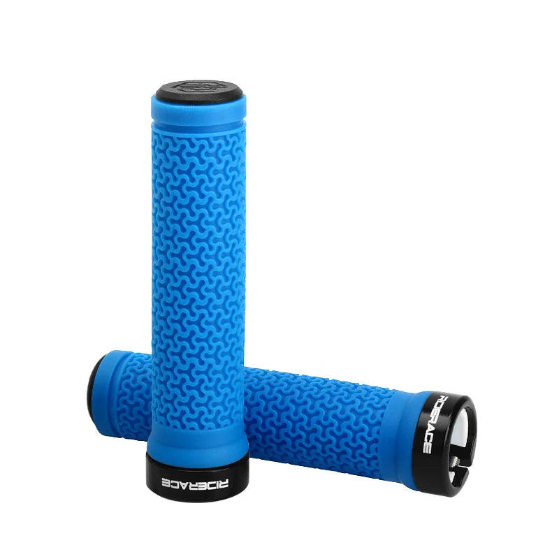 MTB Bicycle Handlebar Grips – Soft Rubber Non-Slip Grips with Single-Sided Lock & End Plugs for Mountain Bikes