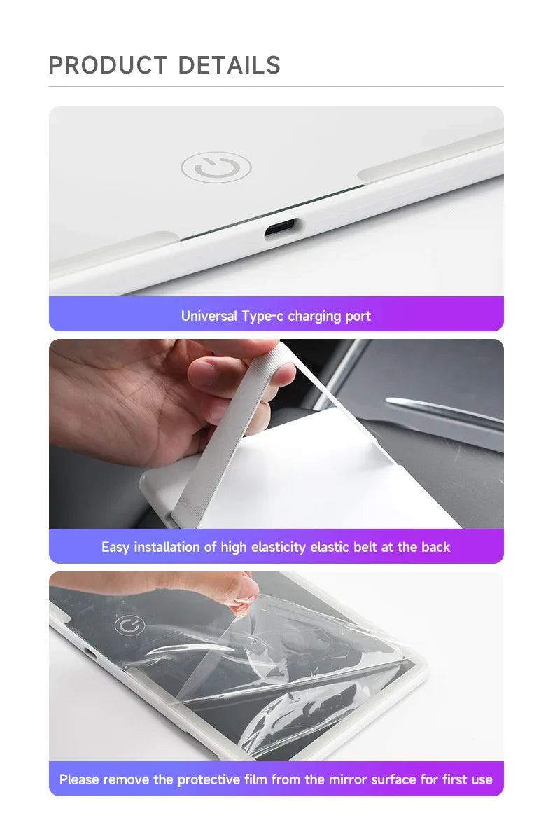 LED HD Makeup Mirror for Car – Rechargeable Sun Visor Plate with Fill Light, Universal Thin Vanity Mirror for Girls & Women