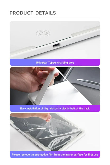 LED HD Makeup Mirror for Car – Rechargeable Sun Visor Plate with Fill Light, Universal Thin Vanity Mirror for Girls & Women