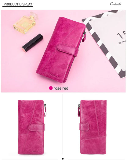 Women's Genuine Leather Long Wallet – Fashion Clutch with Coin Purse, Card Holder & Phone Pocket by Contact's