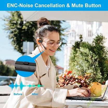Bluetooth Headset with Microphone Boom – Noise Cancelling Open-Ear Wireless Headphones with Mute Button for Driving & Gym