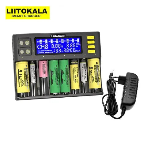 LiitoKala Lii-S8 Lii-S12 CH4 Multi-Function Battery Charger – 18650, 26650, 21700, 26700, AA, AAA Li-ion, NiMH, LiFePO4 Compatible