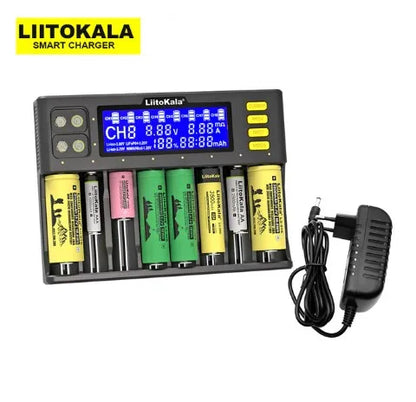 LiitoKala Lii-S8 Lii-S12 CH4 Multi-Function Battery Charger – 18650, 26650, 21700, 26700, AA, AAA Li-ion, NiMH, LiFePO4 Compatible