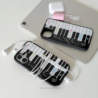 Cute Piano Art Star Phone Case - Y2K Keyboard Design Cover for iPhone 17, 16, 15, 14, 13, 12, 11, X, XR, 8 & 7 Plus