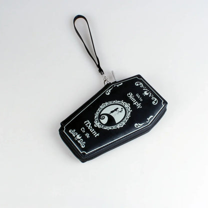 Gothic Coffin Coin Purse - Halloween Pattern PU Leather Zipper Wallet Clutch