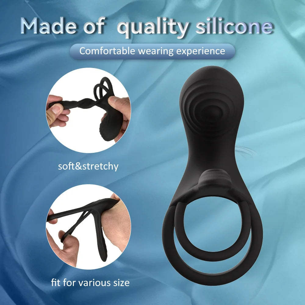 Double-Ring Vibrating Penis Ring – Dual Motor Delay Ejaculation & Erection Enlargement Adult Sex Toy