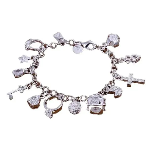 European & American Silver Fashion Thirteen Pendant Bracelet: Women's Multi-Element Jewelry - Simple Style Accessory