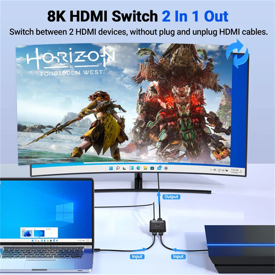 4K HDMI Bi-Directional Switch – 2 Port 8K 60Hz HDMI Splitter for Laptop, PC, Xbox, PS3/4/5, TV Box to Monitor Adapter