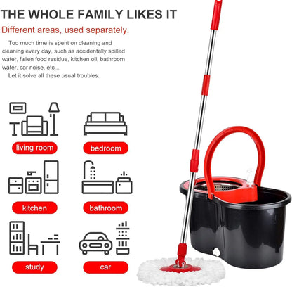 360° Spin Mop Bucket Set – Wring System with 3 Microfiber Heads, Stainless Steel Basket & 61" Extended Handle for Floor Cleaning