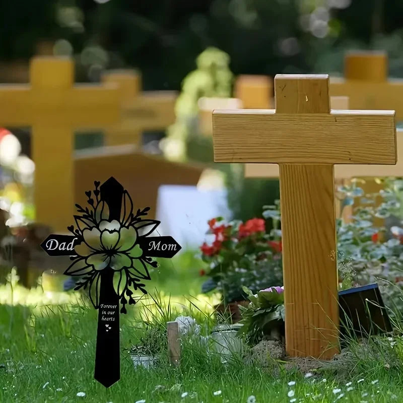 Metal Cemetery Memorial Cross – Elegant Grave Decoration for Dad & Loved Ones