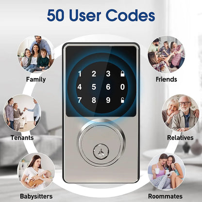 Smart Keyless Door Lock with Touchscreen Keypad – Password & App Unlock, Easy Install, Supports 50 User Codes