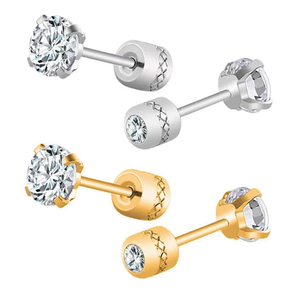 Medical Stainless Steel Zircon Ear Stud Earrings – Hypoallergenic Crystal Cartilage & Tragus Piercing Jewelry with Screw Back