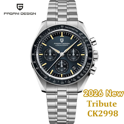 PAGANI DESIGN 2026 Men’s Luxury Quartz Chronograph Watch – AR Sapphire Crystal, Auto Date Speed Wristwatch
