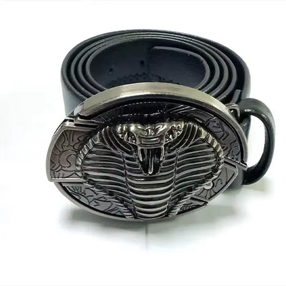 Vintage Adjustable Belt – Metal Buckle Fashion Waistband for Men, Punk Western Cowboy Style with Embossed Design