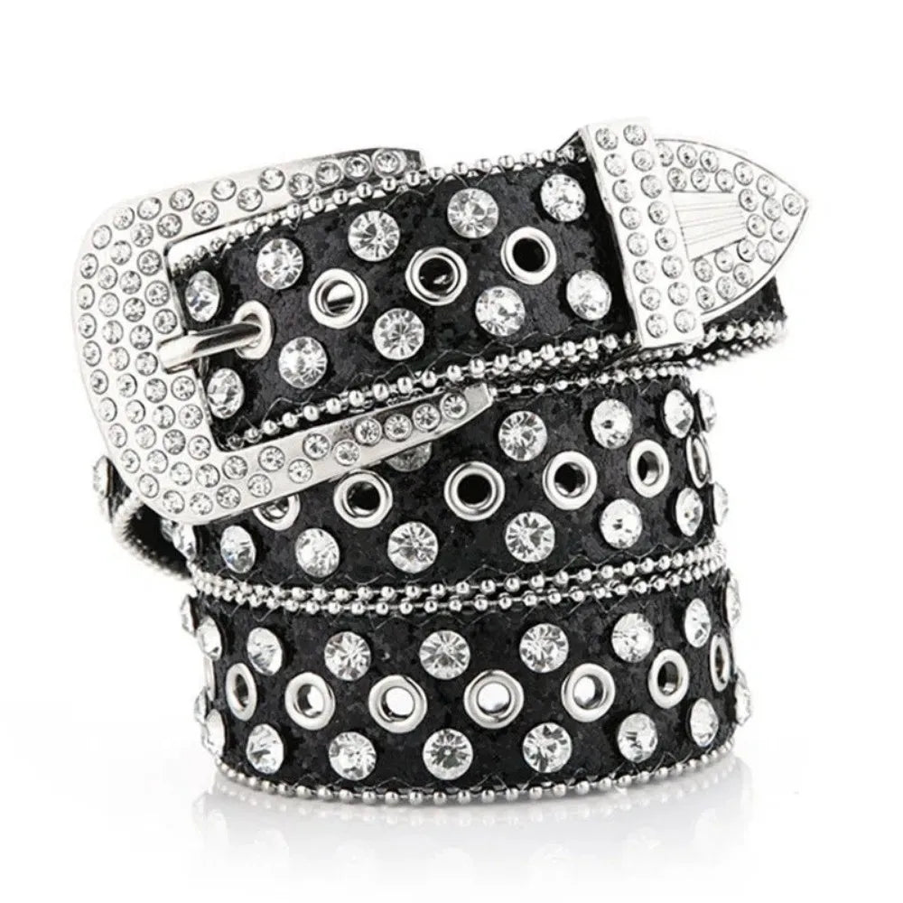 Women's Rhinestone Studded Belt - Hollow Pin Buckle Wedding & Party Accessory