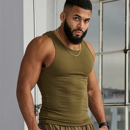 Men's Ice Silk Ribbed Muscle Vest - Slim Fit Knit Sports Tank Top for Spring Summer Fitness & Casual Wear