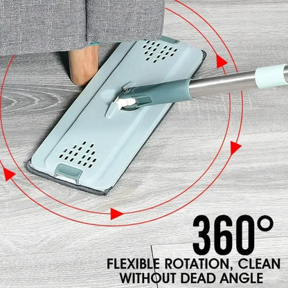 Scratch-Free Flat Mop — Hand Washable Household Wooden Floor Mop with Rotating Bucket, Lazy Mop Design
