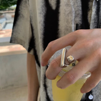 Fashion Silver Geometric Open Ring – Punk Irregular Adjustable Thick Couple Ring for Women & Men 2025 Party Jewelry Gift