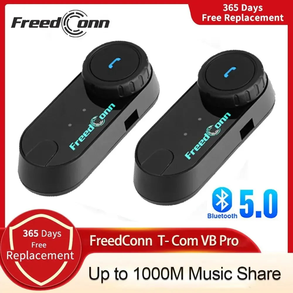 Freedconn T Com VB Motorcycle Helmet Bluetooth Headset — Wireless Stereo Intercom with Call, FM Music & Communication Sharing