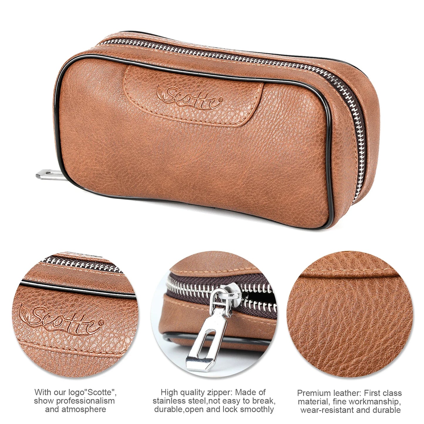 Scotte PU Leather Tobacco Pipe Bag – Portable Case for 2 Pipes with Smoking Accessories