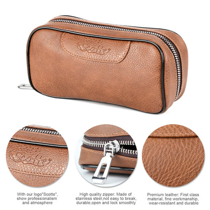 Scotte PU Leather Tobacco Pipe Bag – Portable Case for 2 Pipes with Smoking Accessories